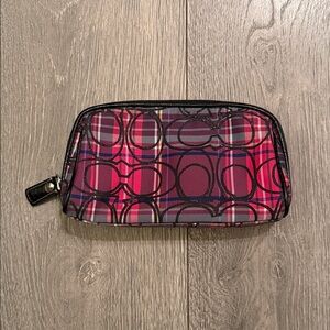Coach Pink & Black Poppy Plaid Tartan Cosmetic Bag